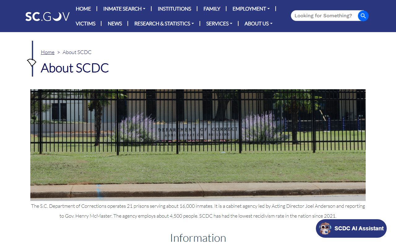 Allendale Correctional Institution SCDC statewide inmate population context