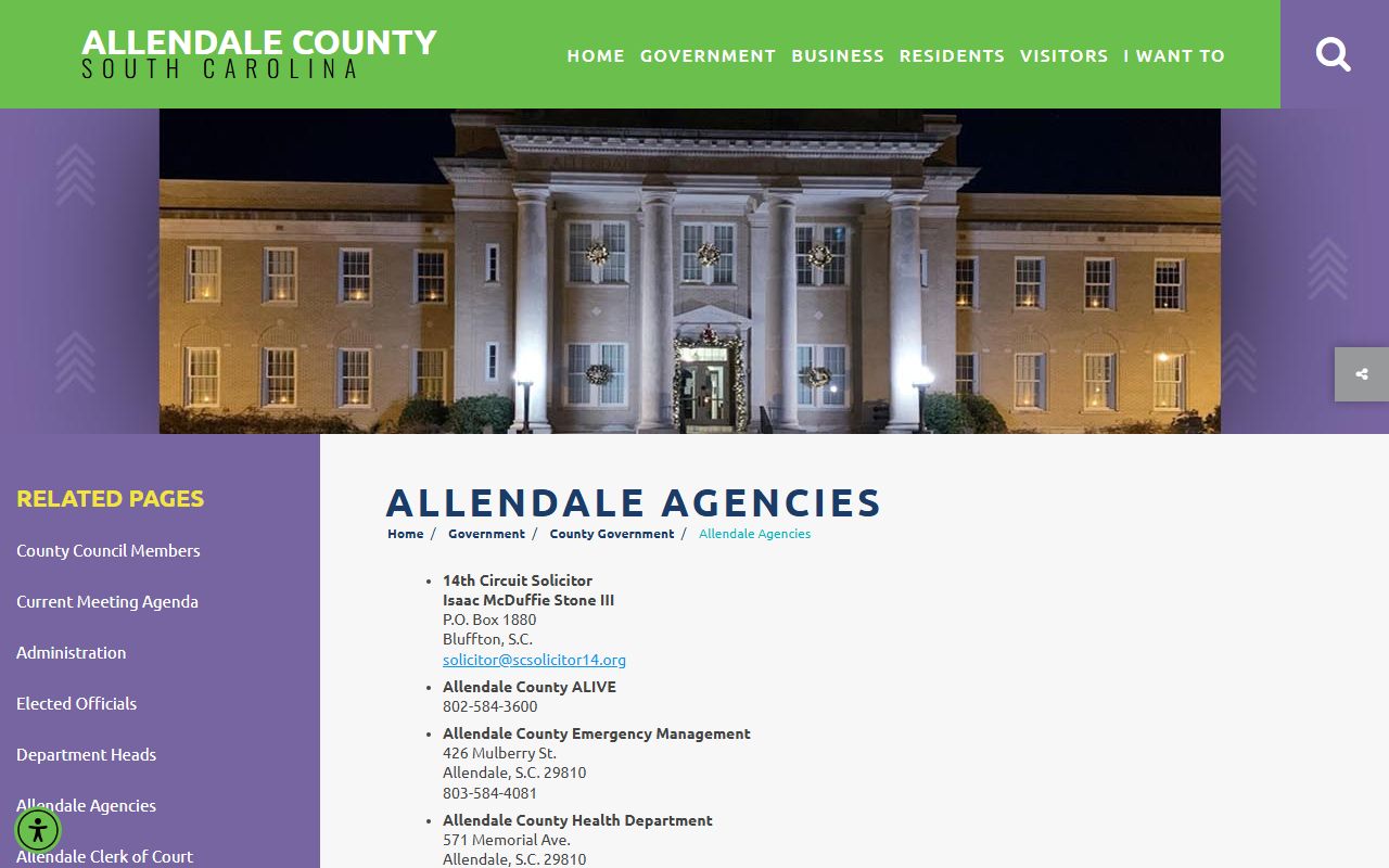 Allendale County Detention Center sheriff agency contact page
