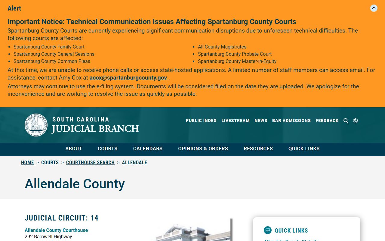 Allendale County court records after arrest courthouse search page